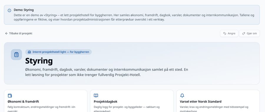 Skjermbilde fra Innbyggerkontakt: prosjektstyring